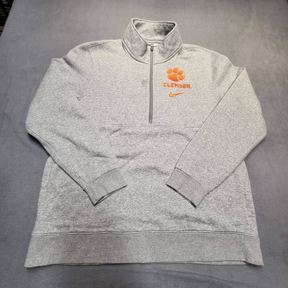 Nike Clemson Tigers Sweatshirt Mens XL Gray Quarter Zip Pullover Long Sleeve